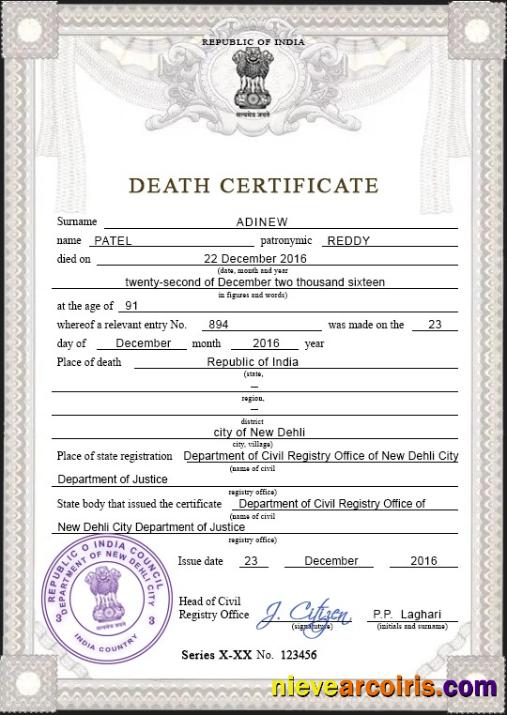 India death certificate